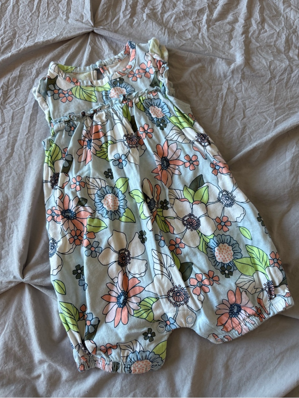 Carter's Light Blue Floral Baby Romper with Peach & Green Accents